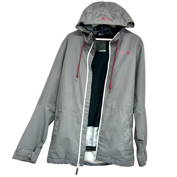 Oakley Y2K Gorpcore Ski Snowboarding Jacket Hood Gray Full Zip Pockets Lined S/P